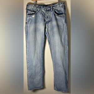 H&M Bragg Jeans Mens 34X34 Fitted Waist Straight Leg Light Wash Button Fly EUC